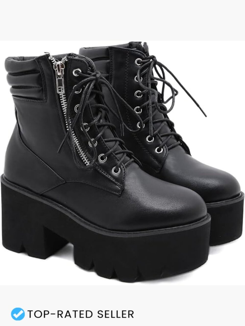 Round Toe Chunky Ankle Boots Lace Up Zipper Combat Boots Platform Heel - Picture 1 of 6